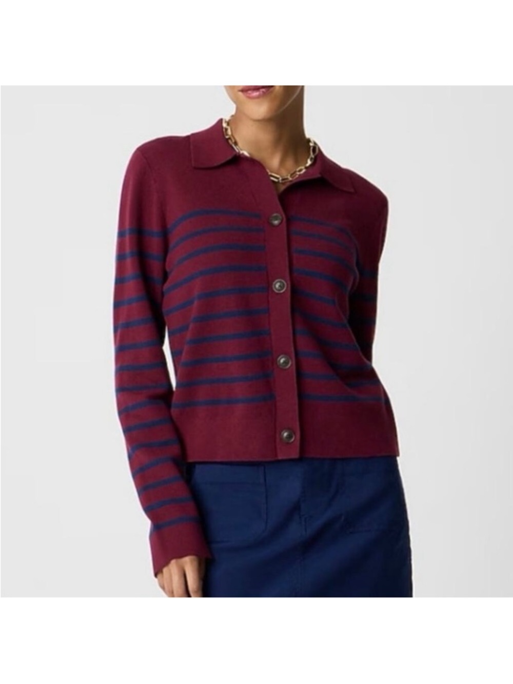 J.Crew Striped Collared Sweater-Jacket in Vintage‎ Burgundy Size Large